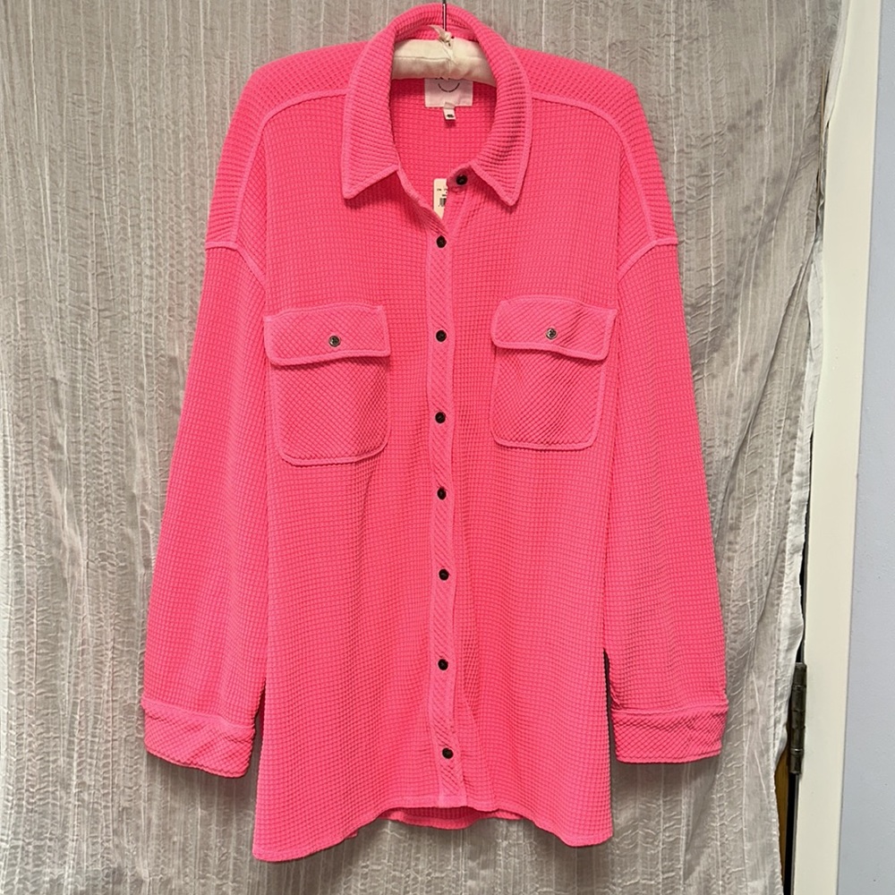 aerie XL Lumber Jane Pink Waffle Knit Shirt NWT